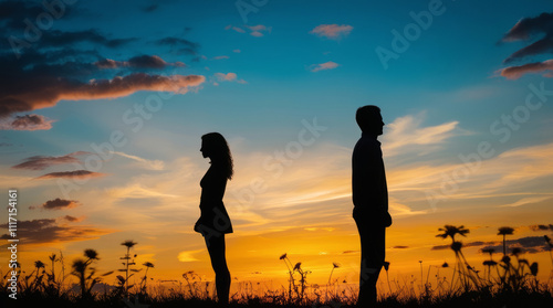 Silhouette of a couple about to separate.