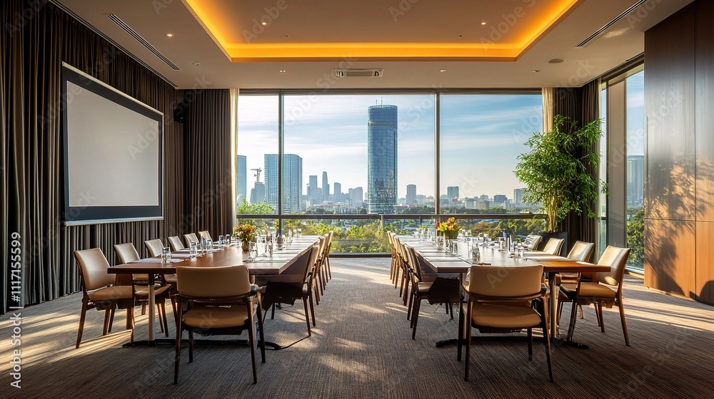 Fototapeta premium Spacious Conference Room with Floor to Ceiling Windows and View