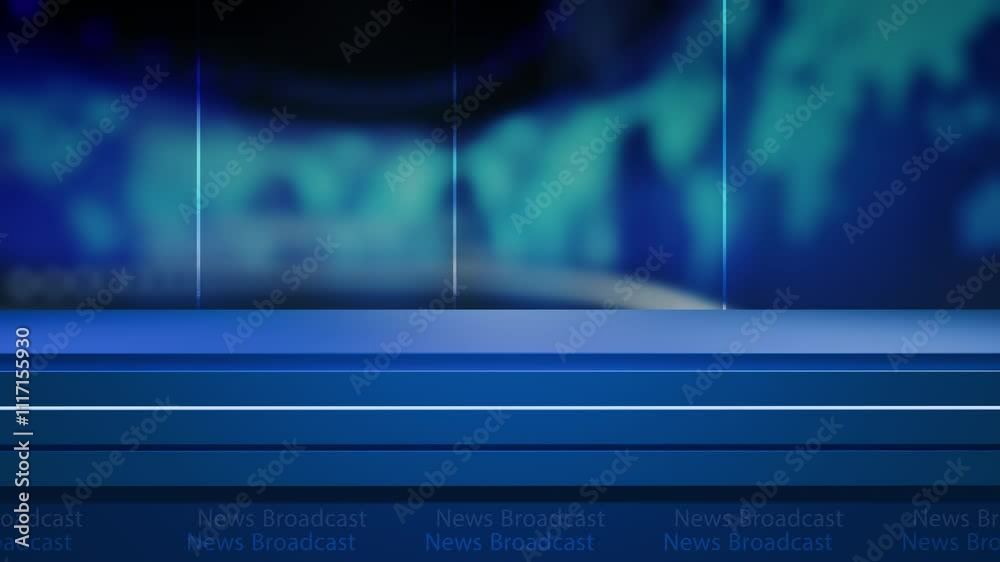 News studio background world map with anchor table 