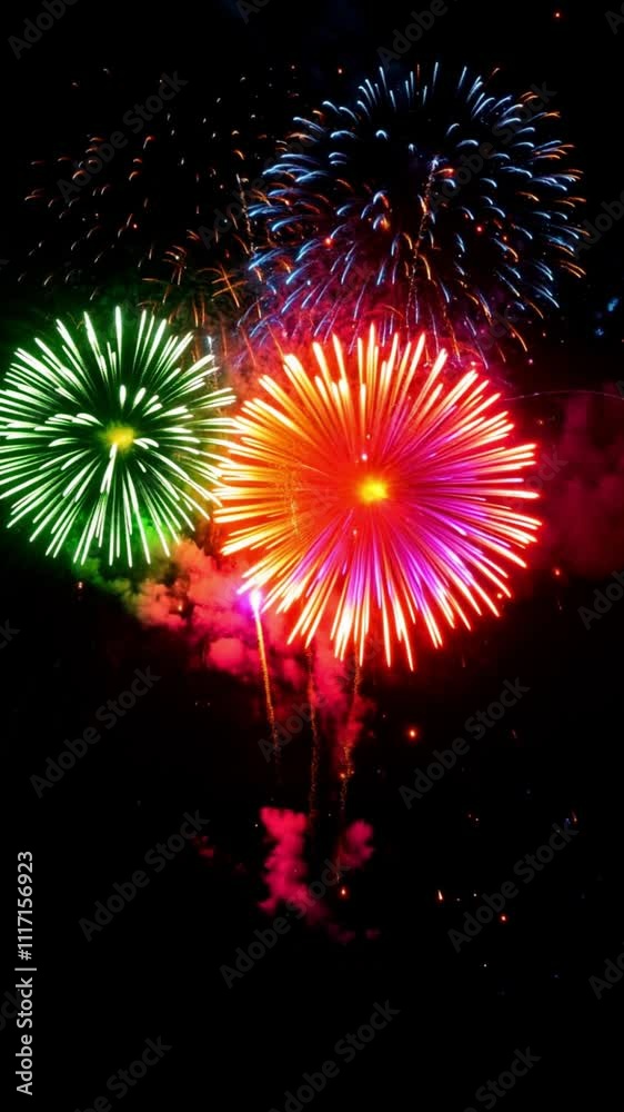 Design a dynamic copy space background with bright, colorful fireworks bursting against a dark night sky, perfect for celebratory messages or festive announcements. Design a dynamic copy space background with bright, colorful fireworks bursting against a dark night sky, perfect for celebratory messages or festive announcements.