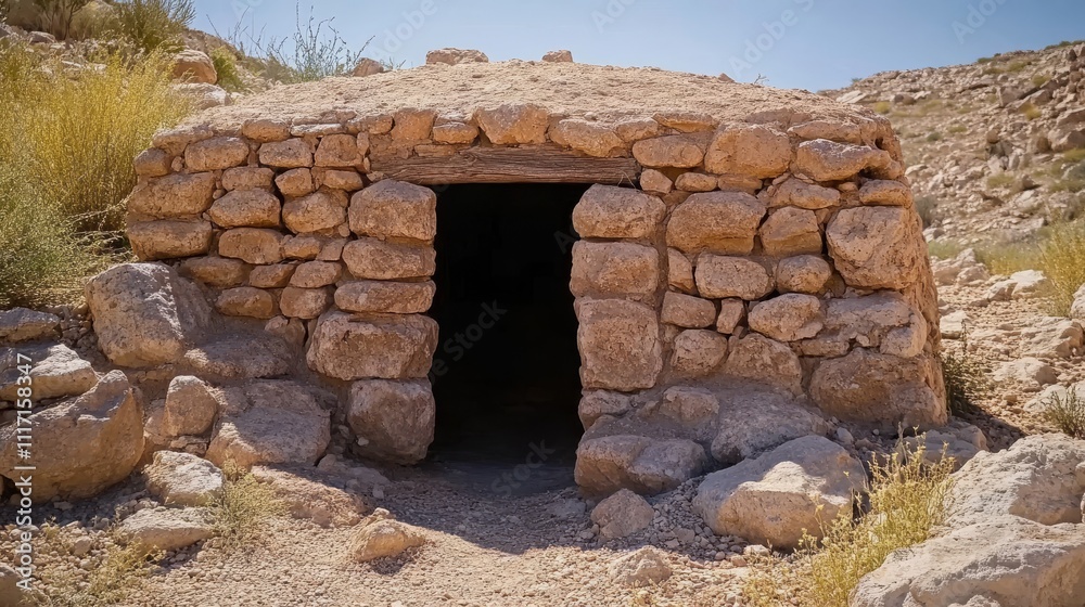 Ancient stone structure in arid landscape. Ancient stone structure in arid landscape.