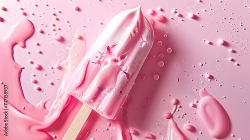 Ice cream bar with magical swirls on light pink background