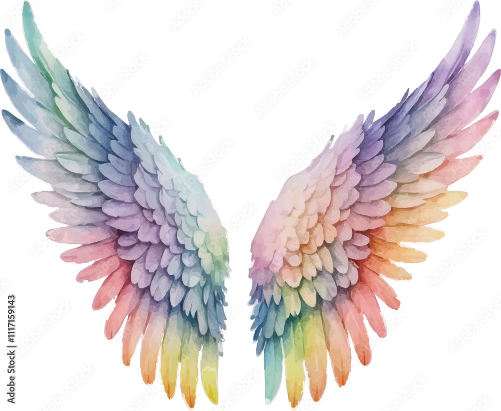 Fototapeta premium A rainbow colored angel wings on a white background