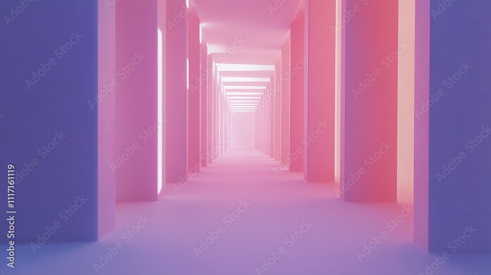 Obraz premium Colorful corridor with vibrant lights and shadows.