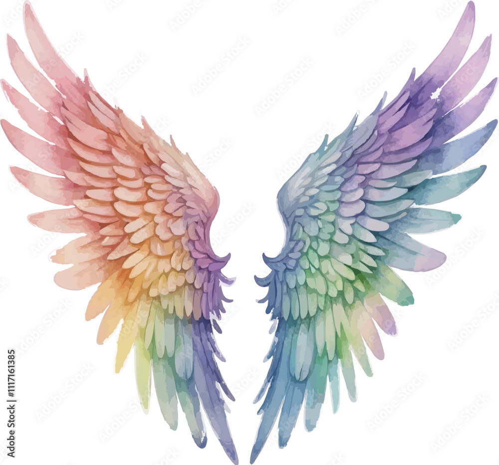 Obraz premium A rainbow colored angel wings on a white background