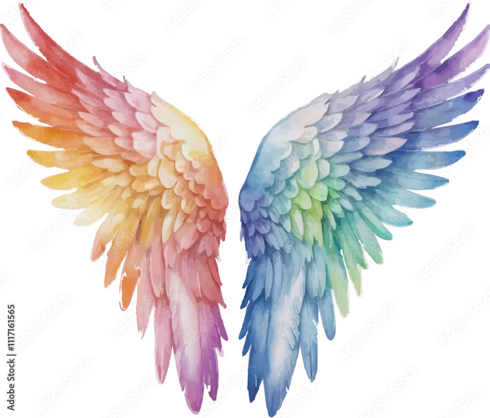 Obraz premium A rainbow colored angel wings on a white background