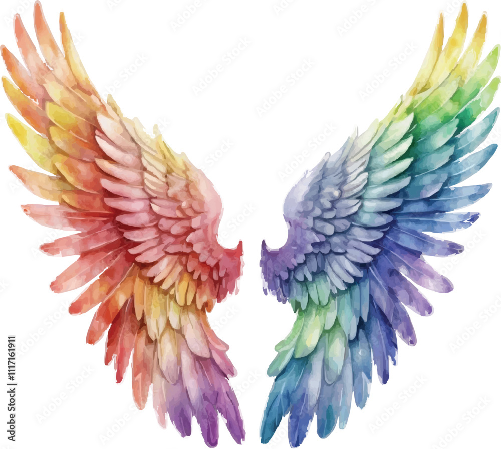 Obraz premium An image of a rainbow colored wing on a white background