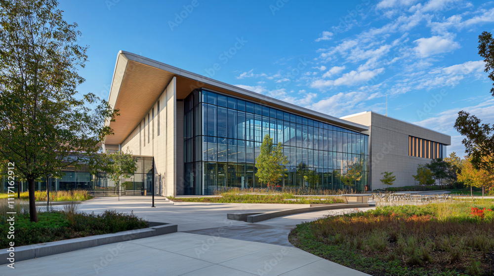 A modern research center with cutting-edge architectural elements. A modern research center with cutting-edge architectural elements.