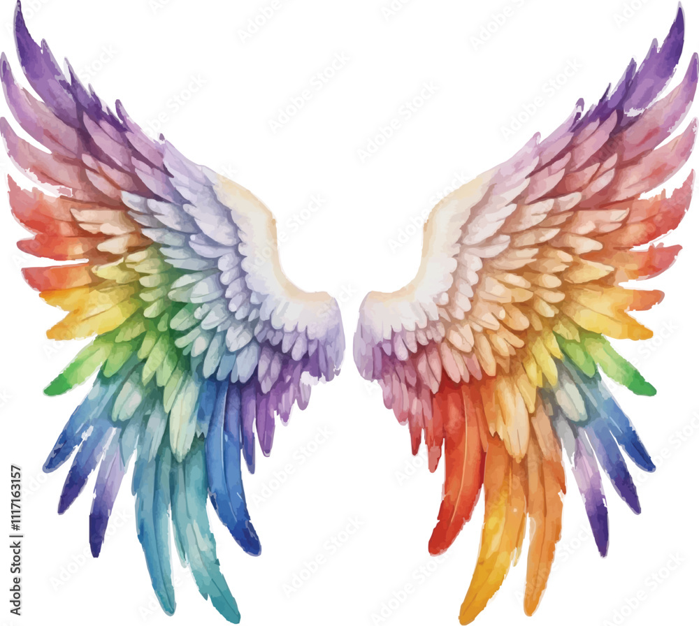 Obraz premium An image of a rainbow colored wing on a white background