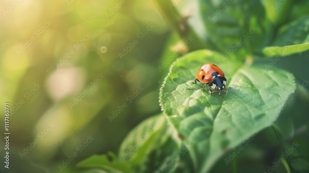 Obraz premium background of a ladybug on a leaf in very focus, background focus of insect activity.
