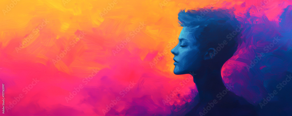 A vibrant silhouette of a person against a colorful, abstract background. A vibrant silhouette of a person against a colorful, abstract background.