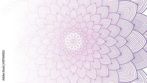 Round mandala on dreamy peach fuzz gradient background. Translucent mesh pattern in the form of a mandala. Mandala with floral patterns. New Year 2025