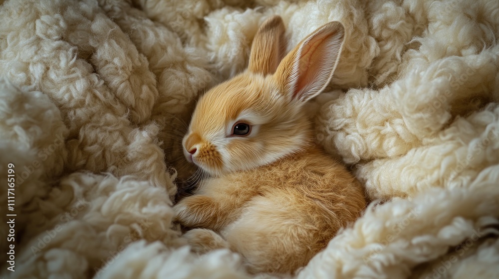 Adorable Baby Bunny Nestled in Soft Cozy Blanket Fur Adorable Baby Bunny Nestled in Soft Cozy Blanket Fur