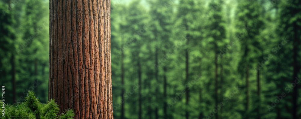 Majestic tree trunk set against a lush green forest backdrop, showcasing nature's beauty. Majestic tree trunk set against a lush green forest backdrop, showcasing nature's beauty.