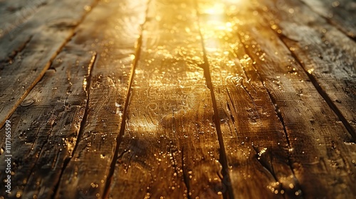 Sunlit rustic wooden planks background texture.