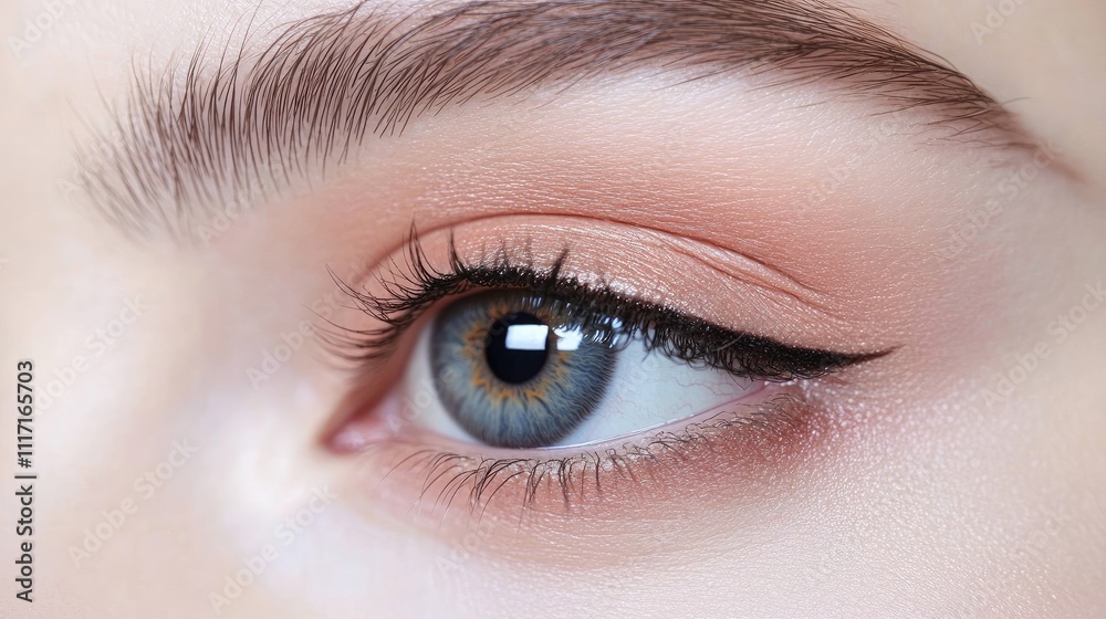 Close-up View of Beautiful Eye with Makeup and Elegant Eyeliner Close-up View of Beautiful Eye with Makeup and Elegant Eyeliner