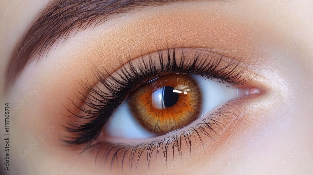 Close-Up of Beautiful Eye with Warm Brown Iris and Lush Eyelashes Close-Up of Beautiful Eye with Warm Brown Iris and Lush Eyelashes