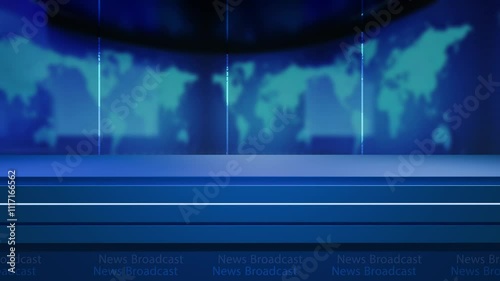 News studio background world map with anchor table 