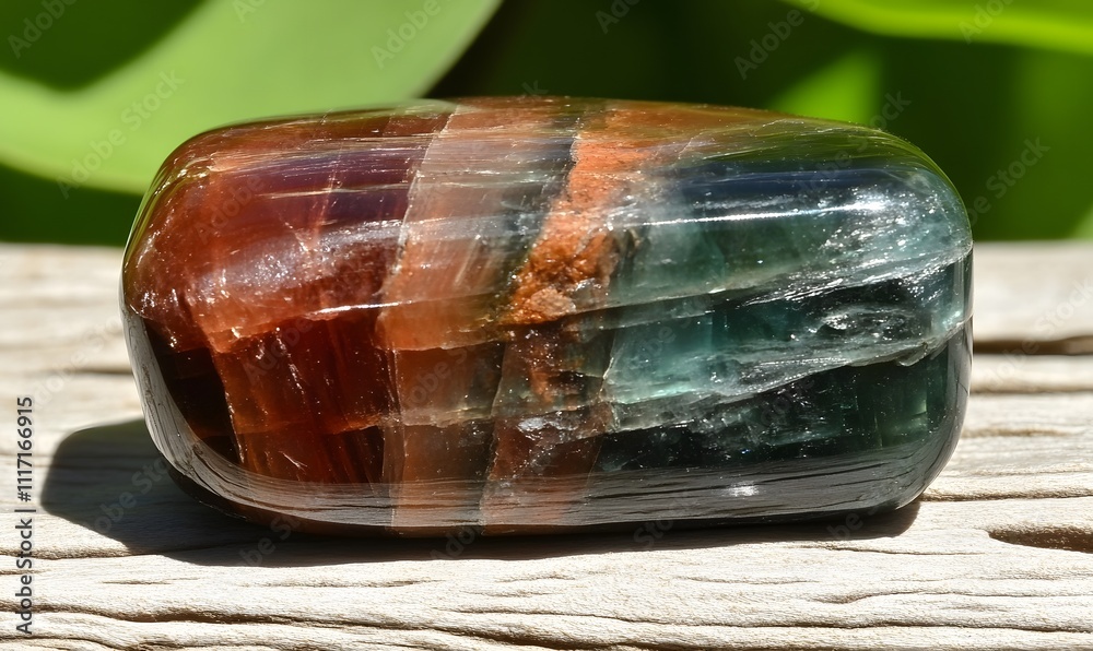 Multi-colored, banded, polished stone, possibly a tumbled, natural, gemstone, displaying a variety of colors; vibrant hues of red, orange, brown and green with layers of varying intensities.. Multi-colored, banded, polished stone, possibly a tumbled, natural, gemstone, displaying a variety of colors; vibrant hues of red, orange, brown and green with layers of varying intensities..