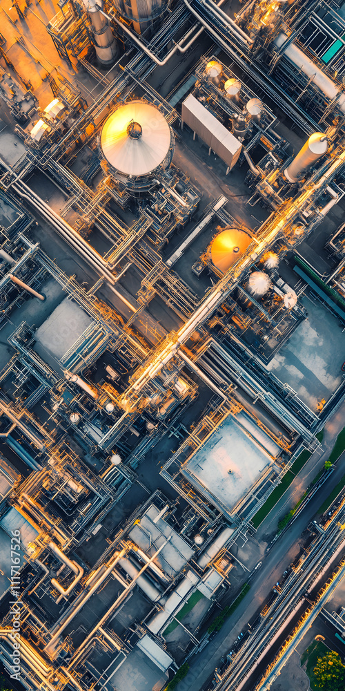 A large industrial plant with many pipes and tanks. The image is a close up of the plant and the colors are orange and yellow. Scene is industrial and somewhat ominous A large industrial plant with many pipes and tanks. The image is a close up of the plant and the colors are orange and yellow. Scene is industrial and somewhat ominous
