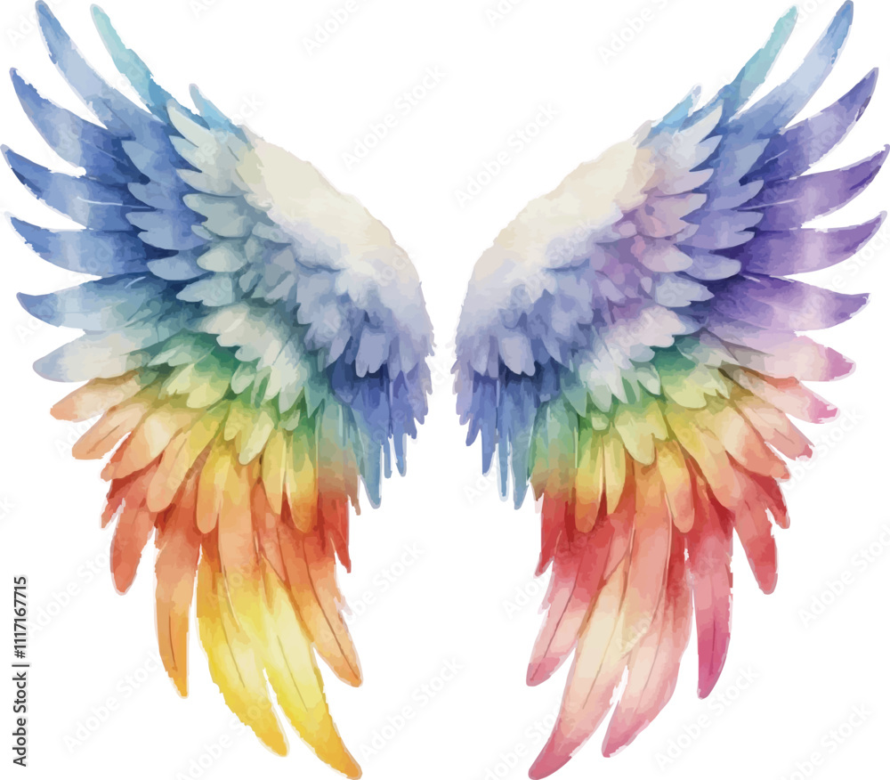Obraz premium Rainbow angel wings watercolor illustration isolated