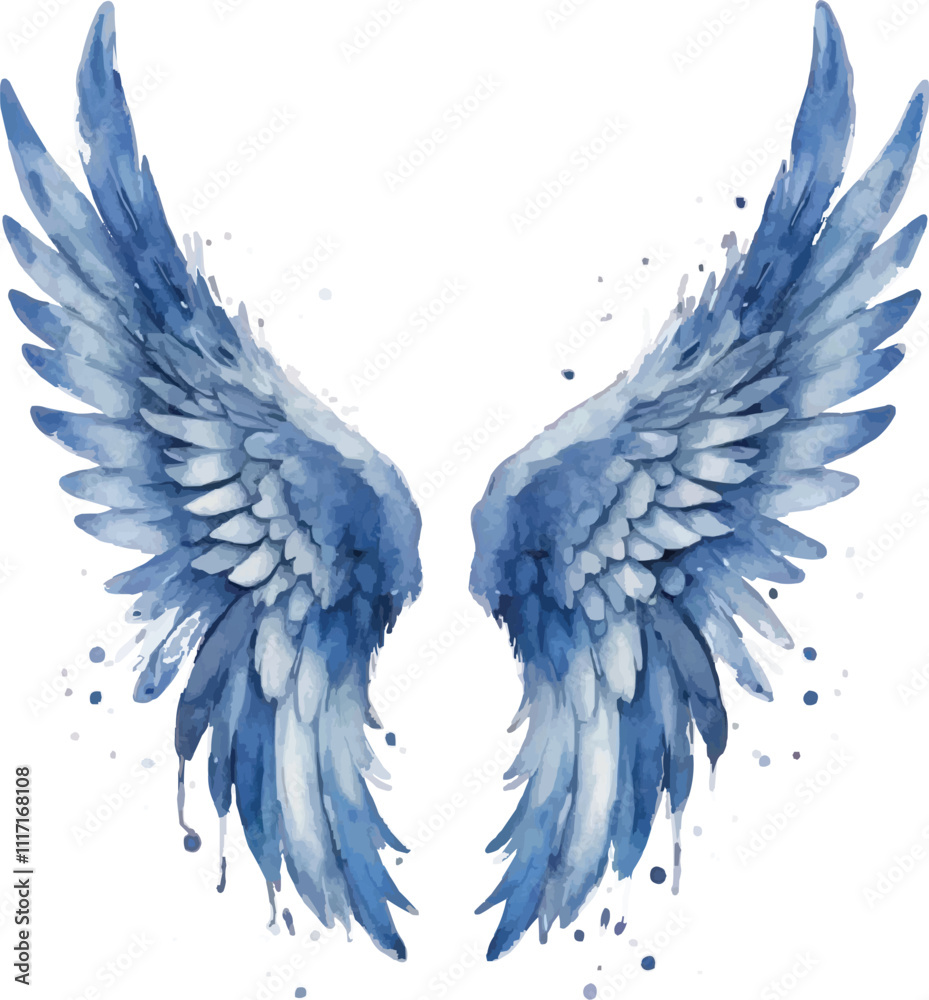 Obraz premium Blue angel Best wings watercolor illustration isolated on white background