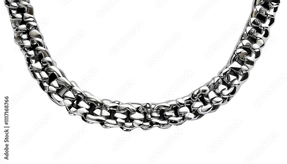 Polished Silver Chain Necklace with Interlocking Links and Shine Polished Silver Chain Necklace with Interlocking Links and Shine
