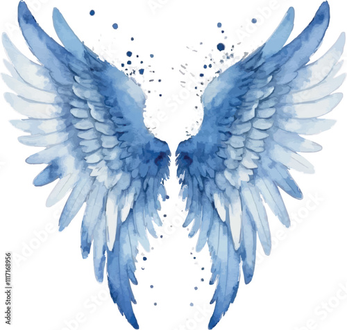 Blue angel Best wings watercolor illustration isolated on white background