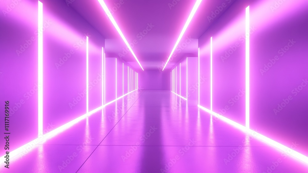 Modern corridor illuminated with purple neon lights. Modern corridor illuminated with purple neon lights.