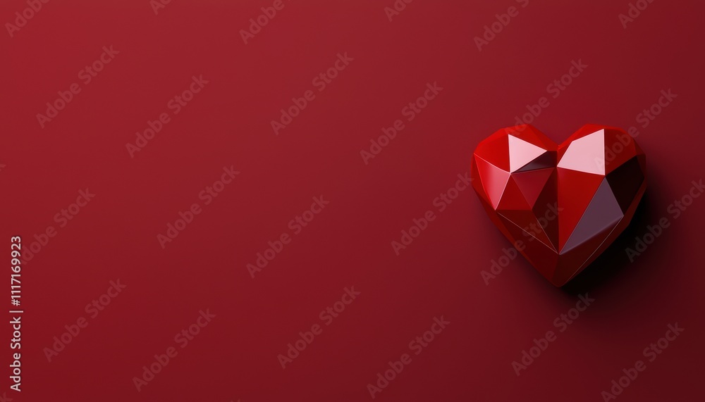 custom made wallpaper toronto digitalA geometric red heart sits on a smooth red background, symbolizing love and romance in a modern and minimalist style.