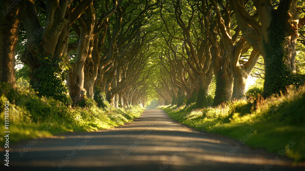 A serene tree-lined path inviting exploration in a lush green environment. A serene tree-lined path inviting exploration in a lush green environment.