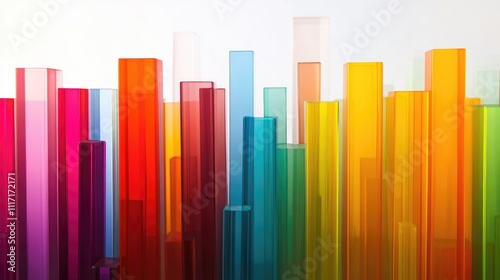 City skyline with colorful buildings