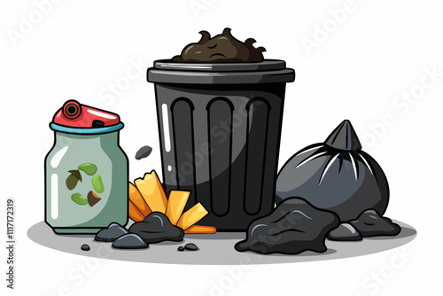 Trash Bin Overflowing With Garbage and Waste on a Gray Surface in Urban Setting