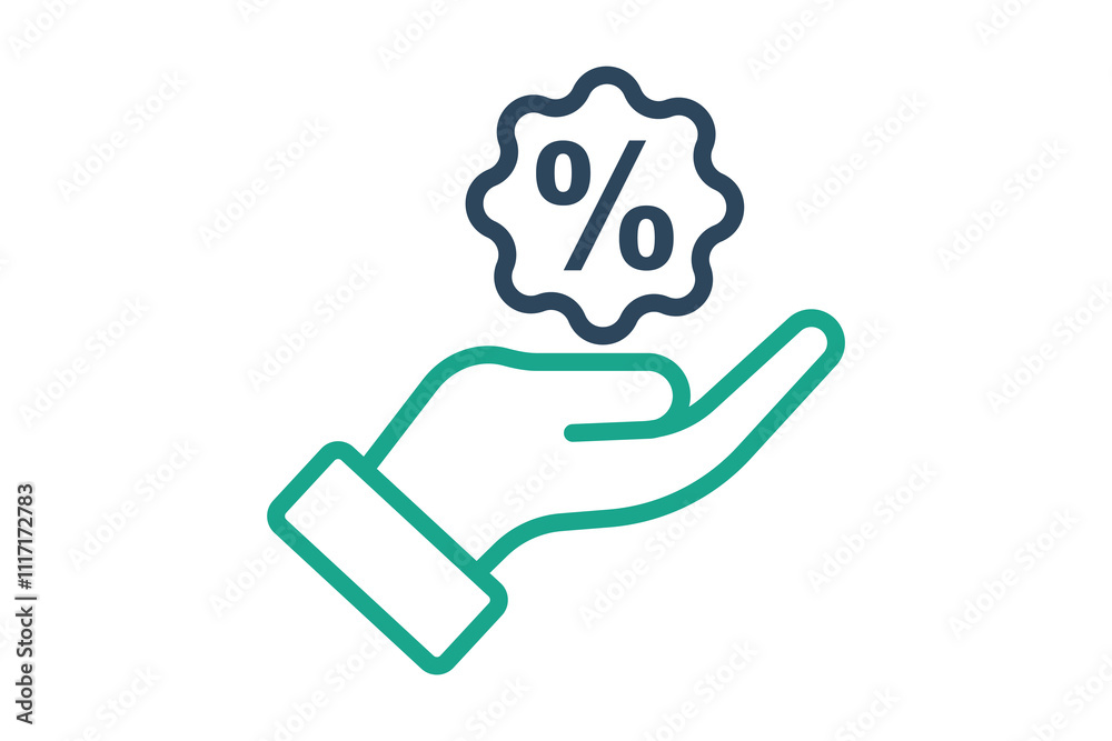 Offer icon. line icon style. hand with percent. icon related to procurement. procurement management elements vector illustration Offer icon. line icon style. hand with percent. icon related to procurement. procurement management elements vector illustration