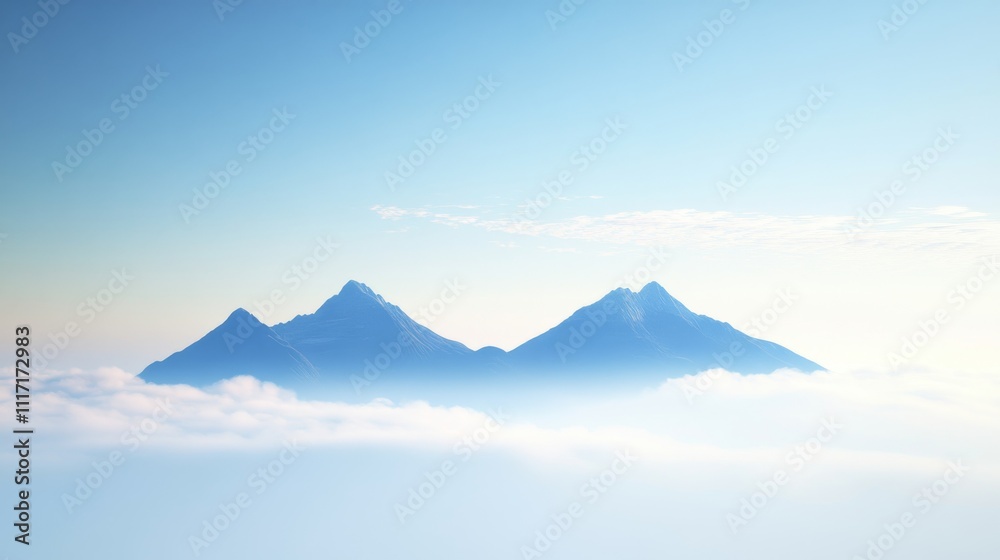 Serene mountain peaks above the clouds. Serene mountain peaks above the clouds.