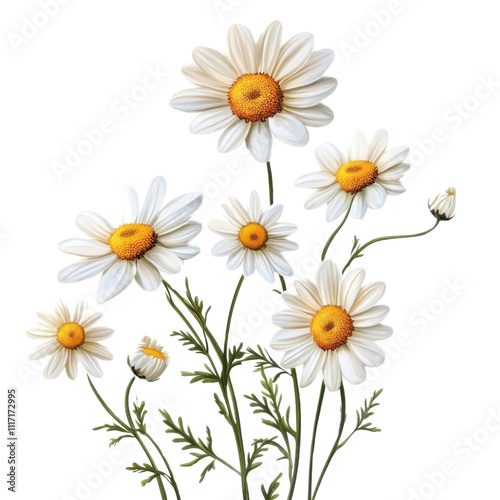 Chamomile flowers. Isolated on transparent background. Vector illustration.