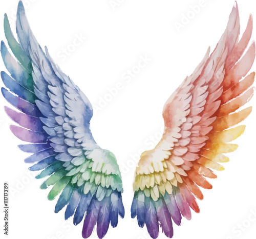 Rainbow angel wings isolated on white background