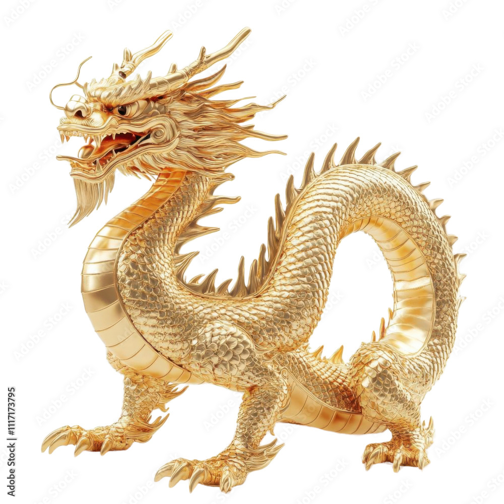 Golden dragon statue on transparent background. Chinese dragon. Golden dragon statue on transparent background. Chinese dragon.