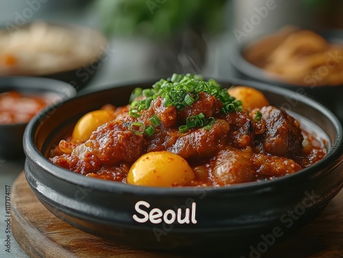 Delicious Close-up of Vibrant Korean BBQ Bowl with Fresh Garnish