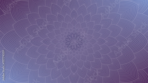Round mandala on dreamy peach fuzz gradient background. Translucent mesh pattern in the form of a mandala. Mandala with floral patterns. New Year 2025