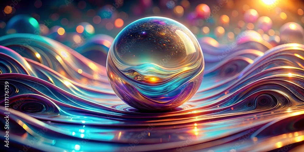Glossy Sphere on Abstract Wavy Surface, 3D Render, Digital Art, Abstract Background , 3D Design, Abstract Art Glossy Sphere on Abstract Wavy Surface, 3D Render, Digital Art, Abstract Background , 3D Design, Abstract Art