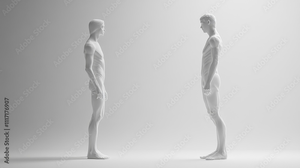 Two figures in a minimalist setting. Two figures in a minimalist setting.