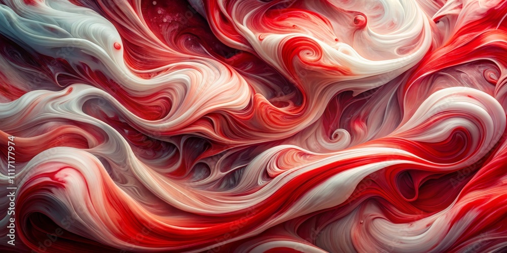 Obraz premium Abstract Red and White Swirling Paint, Abstract Art, Fluid Art