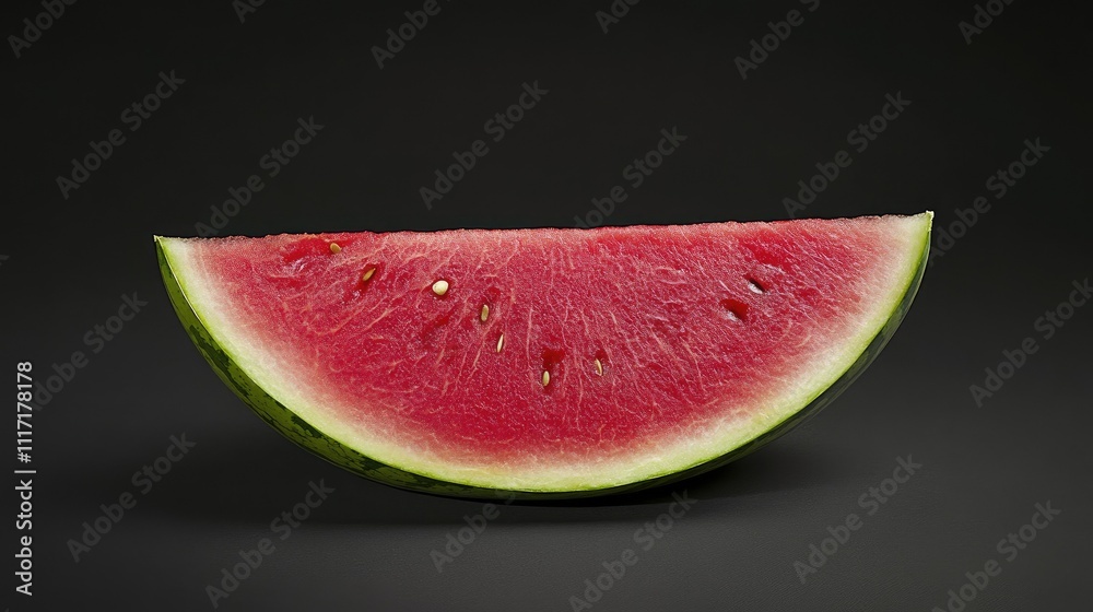 A vibrant slice of watermelon showcasing its juicy red flesh and green rind.
