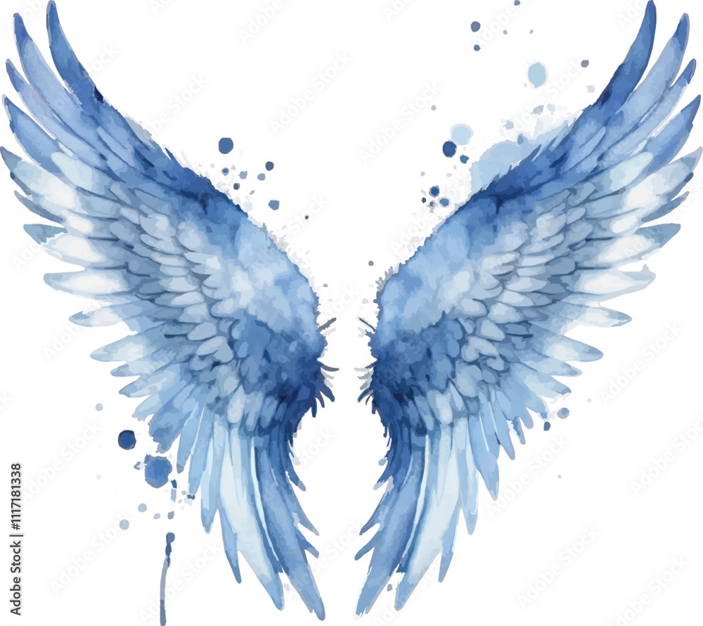 Obraz premium Blue angel wings watercolor illustration on white background