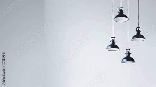 A minimalist image of retro lighting fixtures on a white background.--ar 16:9 photo