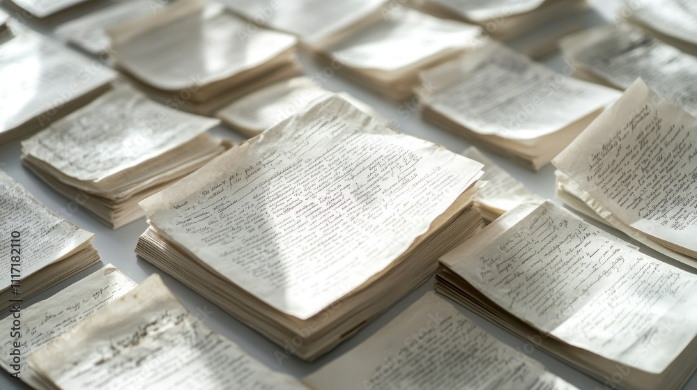 Obraz premium artistic papers with lists written on them, covering the whole surface.