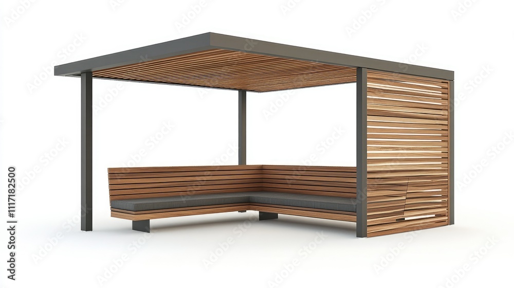 Modern Wooden Outdoor Shelter with Sleek Steel Frame Design Modern Wooden Outdoor Shelter with Sleek Steel Frame Design