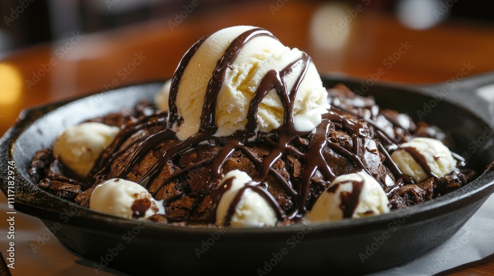 Delicious Sizzling Brownie Dessert with Ice Cream and Chocolate Sauce Delicious Sizzling Brownie Dessert with Ice Cream and Chocolate Sauce