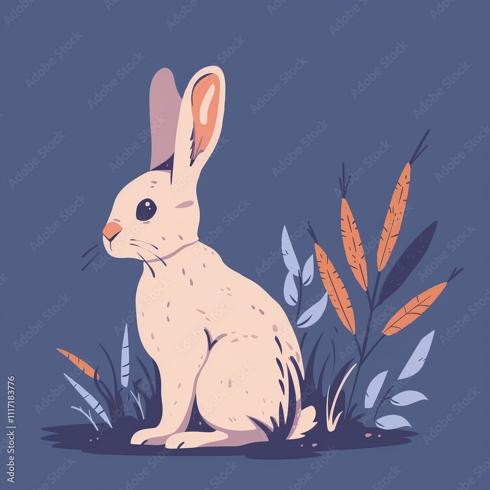 Obraz premium Cute cartoon rabbit sitting in grass.